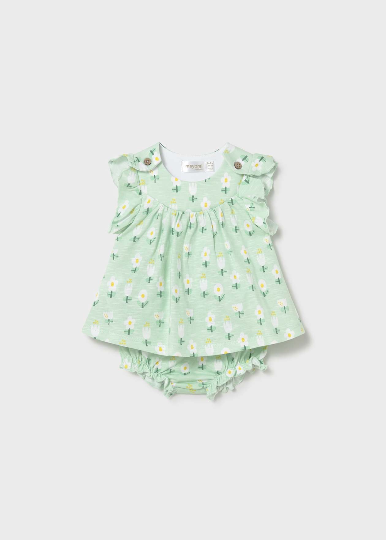 Vestido punto estampado floral niña | 100% Algodón con Cubrepañal