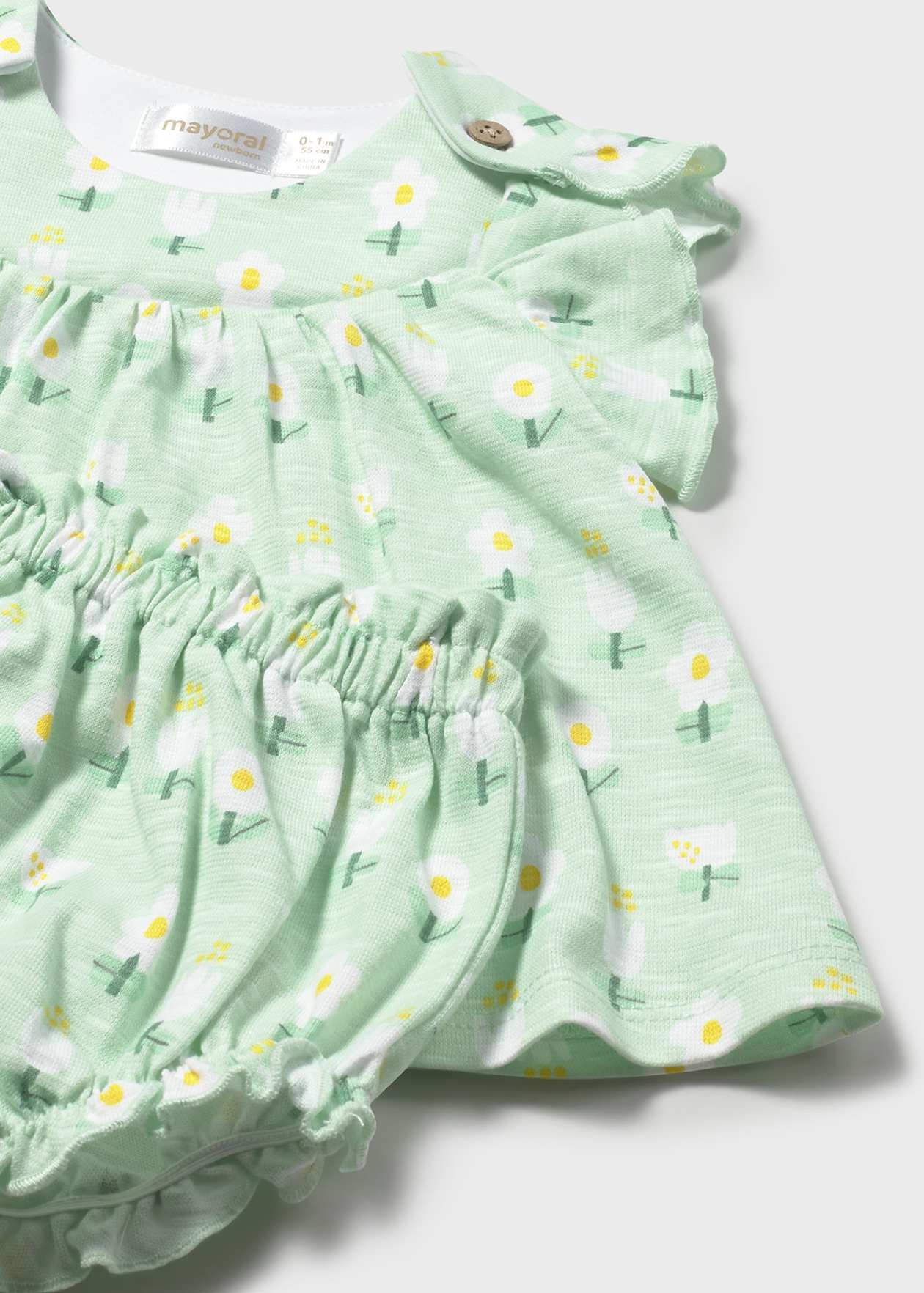 Vestido punto estampado floral niña | 100% Algodón con Cubrepañal