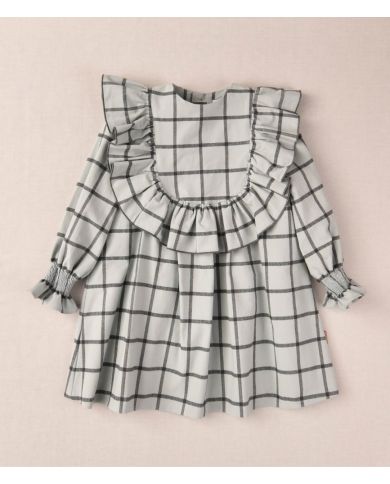 Vestido color celestón de niña manga larga con volante  – Cocote